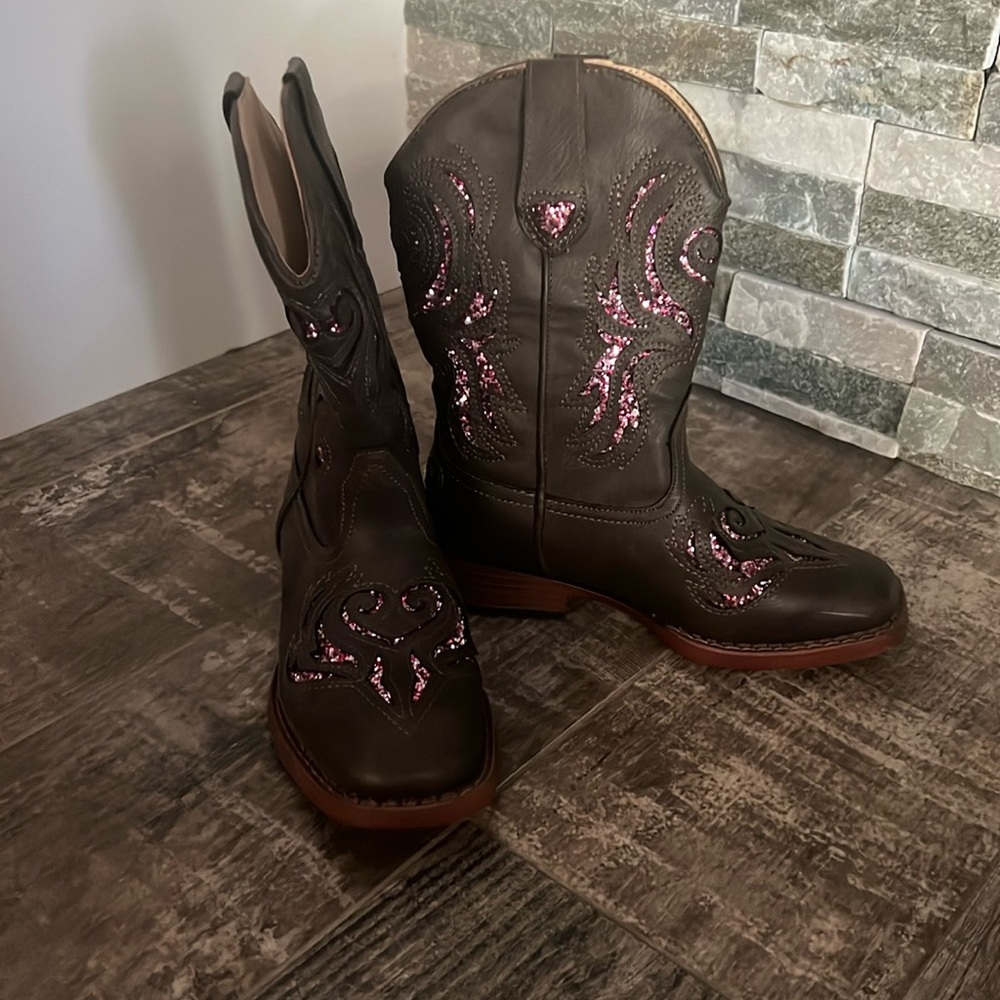 ROPER Kids Girls Glitter Square Toe Casual Boots Mid Calf - Brown - Size 11